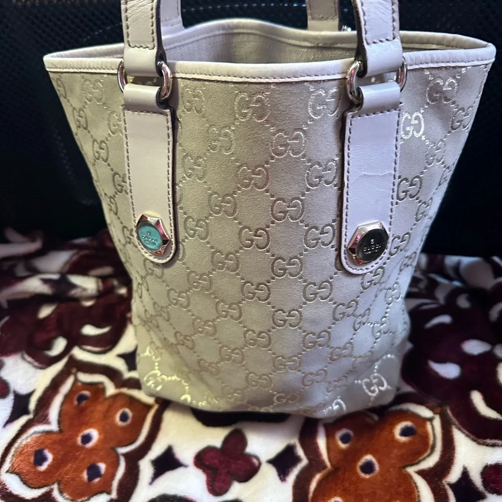 GUCCI GG SUEDE LEATHER TOTE BAG HAND BAG IVORY BEIGE excellent condition. - Picture 5 of 10